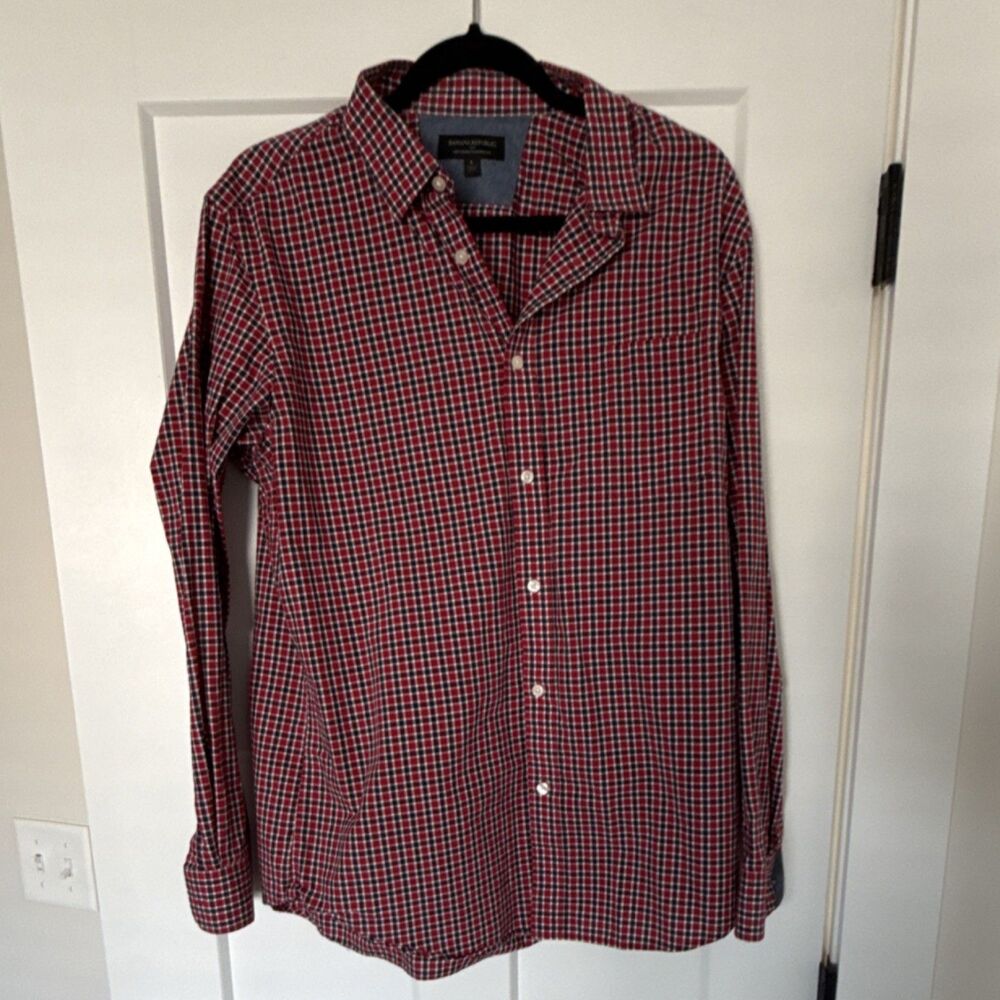 Banana Republic Soft Wash Plaid Cotton Long Sleeve Button-Up Shirt Men's L